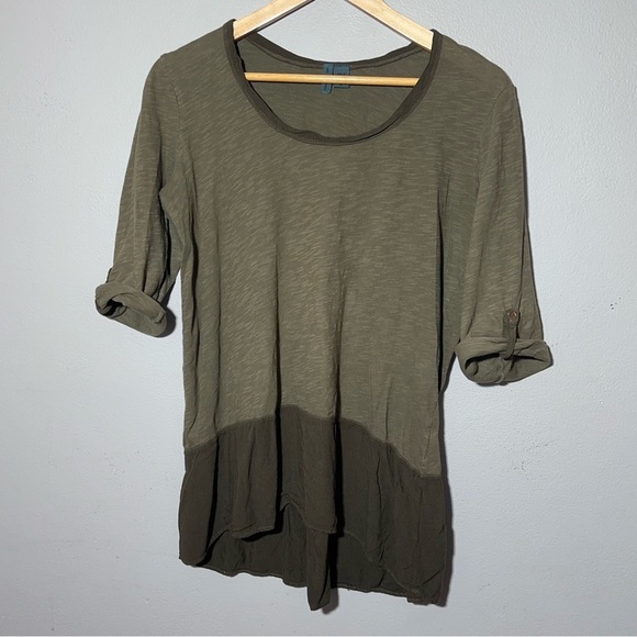 Anthropologie Tops - ANTHROPOLOGIE Left of Center Boho Tunic Top Size M Scoop Neck Hi-Lo Olive Green